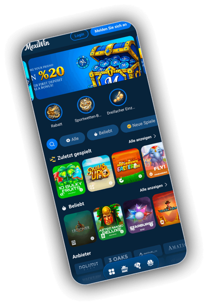 MexiWin Lobby mit Casino- und Sportbereichen